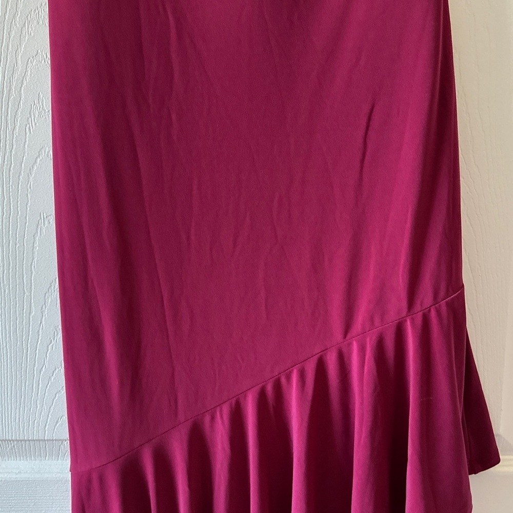 Express Strapless Asymmetrical Ruffle Maxi Dress, Fuchsia, Size Medium - Picture 3 of 15